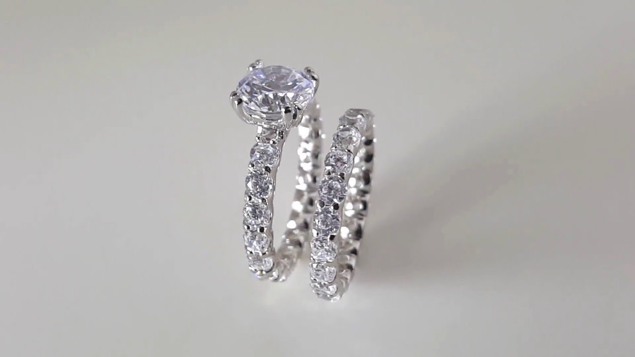 Sterling Silver Square Center CZ Bridal Ring Set SBGR00212