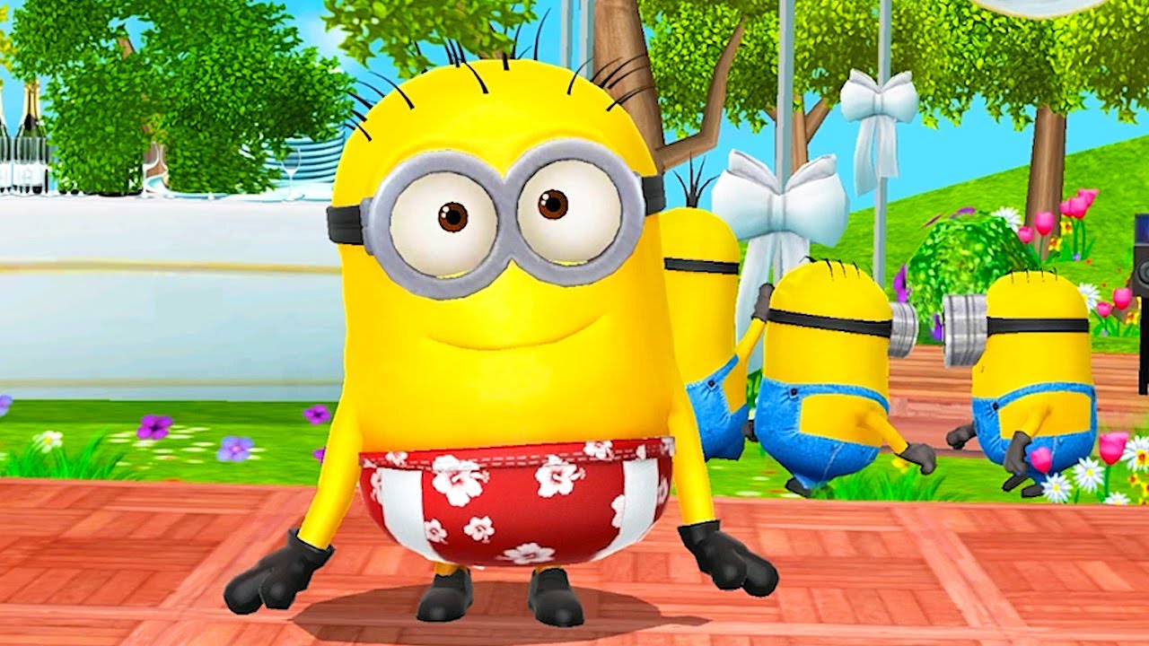 Surfer minion did 55 slide under obstacles with Skateboard props in Minion park