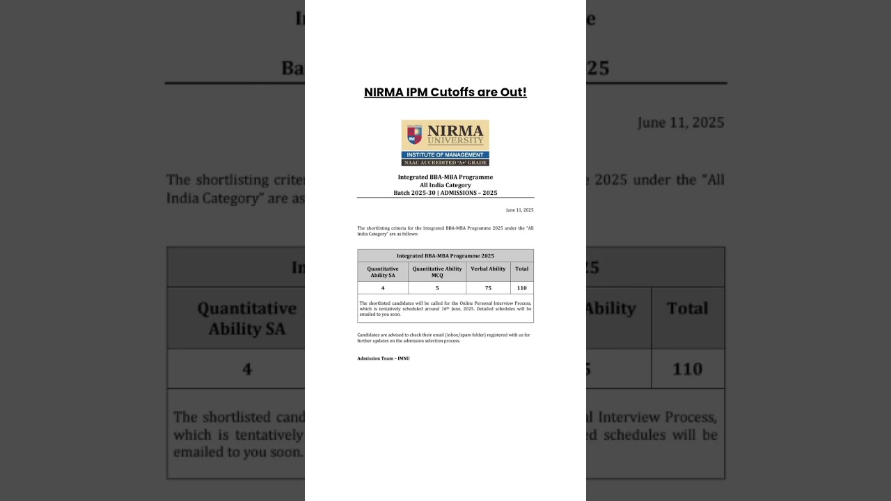 NIRMA IPM Cutoffs are Out! #nirma #ipm #ipmat