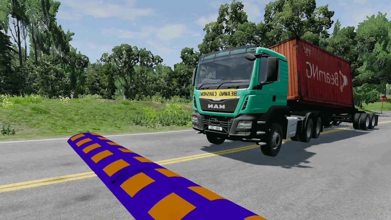 Trucks Cars Vs Massive Speed Bumps &ndash; Cars Vs Upside Down Speed Bump - BeamNG Drive