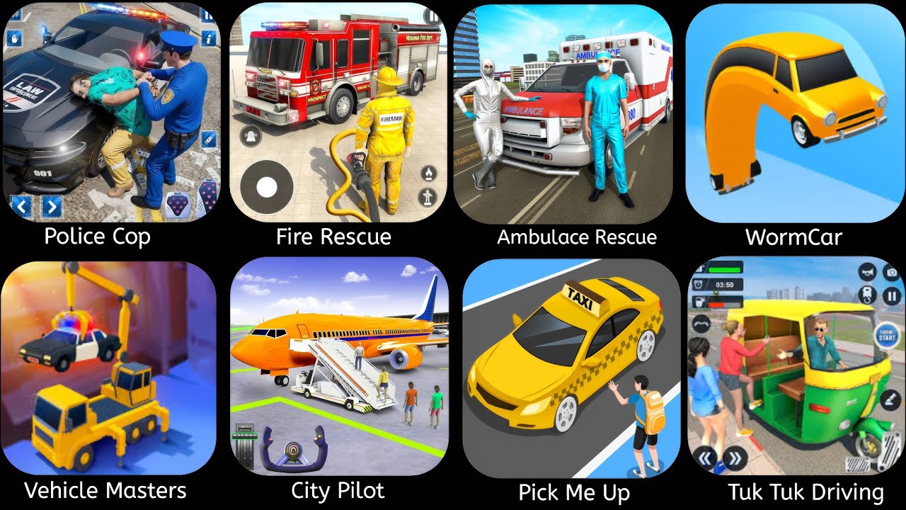 Drive Mad, Real Police Chase Simulator, US Fire Rescue Simulator, City Pilot, Vehicle Masters, Ra...