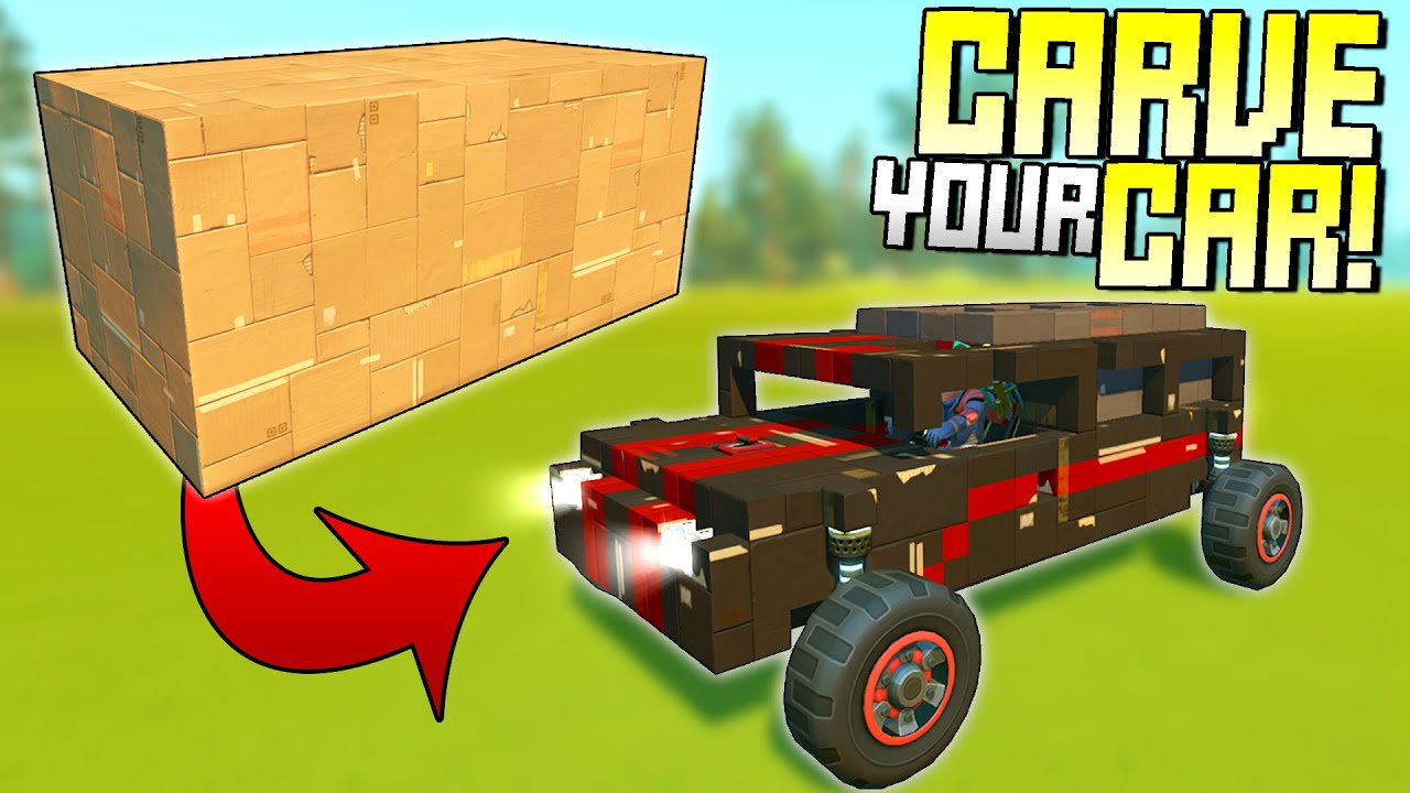 We Carved Our Cars From A Cardboard Block And Raced Them! - Scrap Mechanic Multiplayer Monday