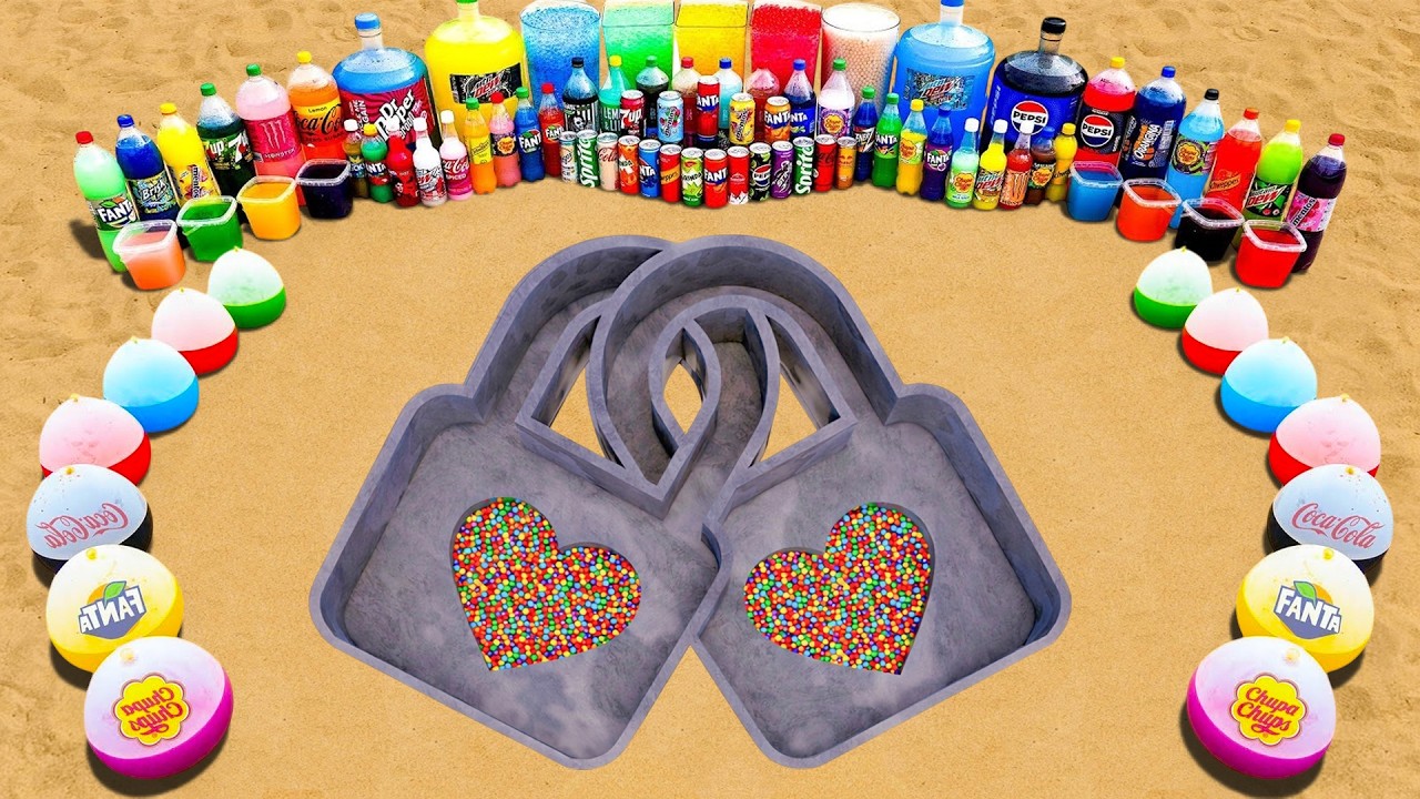 Big Toothpaste Eruption from Heart Lock pit, Big Fanta, Mtn Dew, Coca cola vs Mentos