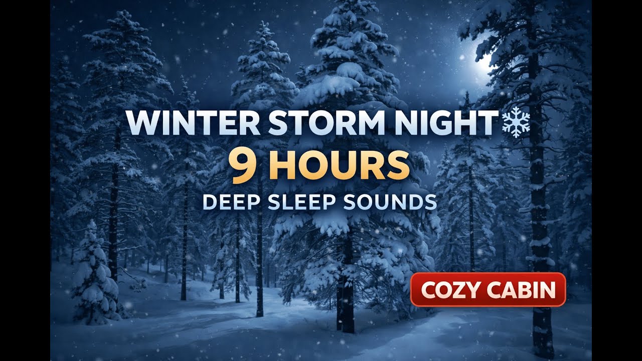 Winter Storm Night ❄️ 9 Hours | Deep Sleep Sounds, Snowstorm Ambience, Cozy Cabin