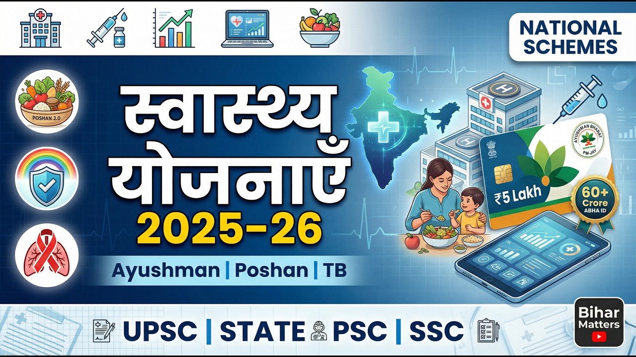 National Health Schemes 2025–26 | Ayushman Bharat, ABDM & Poshan  for BPSC, BSSC, TRE & SI