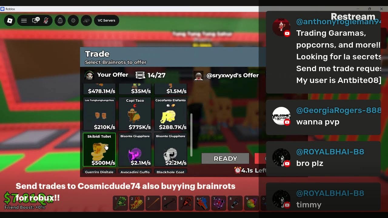 🔴Live🔴 Steal A Brainrot SELLLING/TRADING/DUELS BRAINROTS LF: DRAGONS/ GINGER GERATS/ GRAMAS