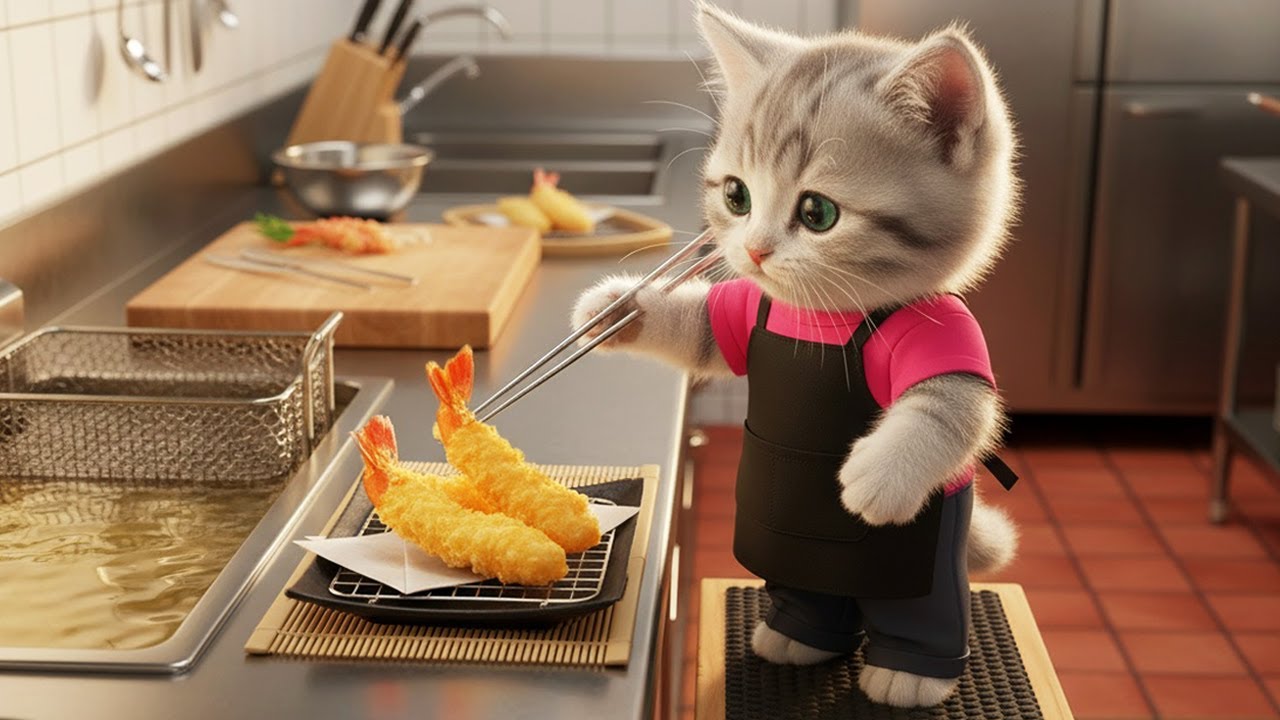 いらっしゃいませ!!天ぷら屋さんでお手伝い!!ねこの一日に密着🐱🍤