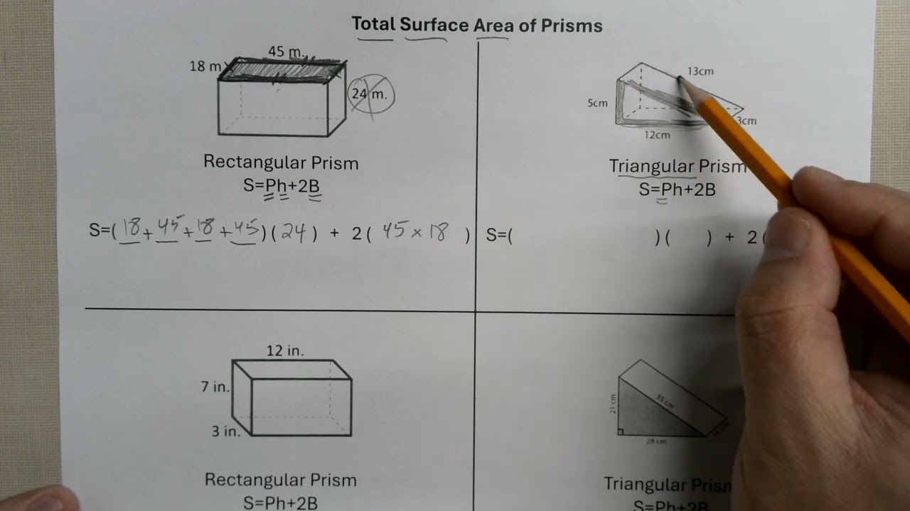 Total Surface Area of Prisms and Cylinders