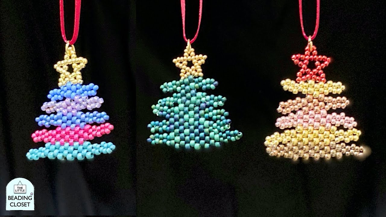Beaded ornament idea! Christmas tree seed bead tutorial with star on top FUNKY LIL TREE