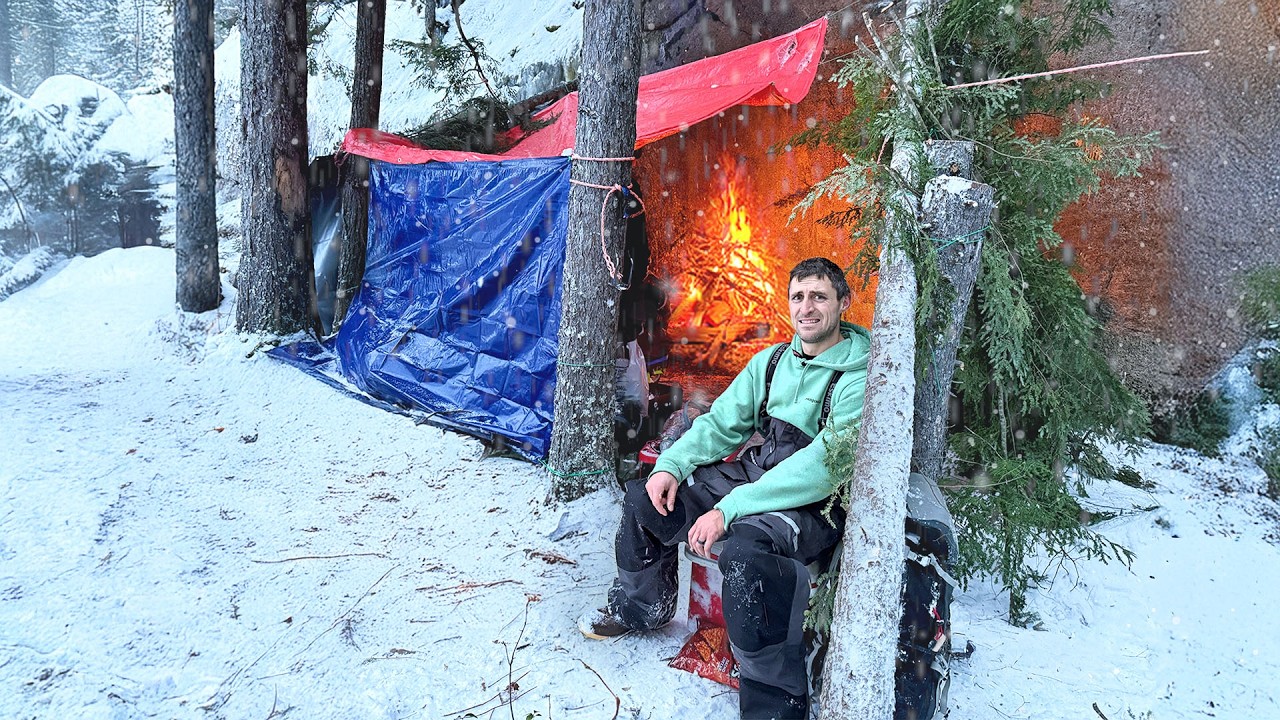 36 Hours Arctic survival shelter - Extreme Winter Survival camping (-14F/-25C)