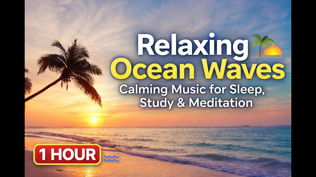 1 Hour Relaxing Ocean Waves 🌅 Tropical Beach Sunset | Calming Music for Sleep, Study & Stress