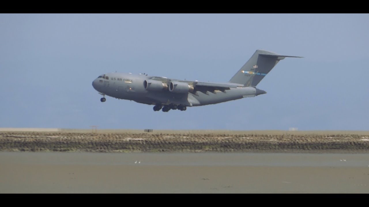 HD RARE C-5 Galaxy and C-17 GlobeMaster Landing at San Francisco Intl. Airport