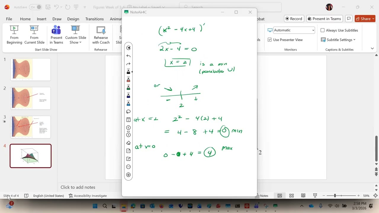 Step 4 of how to find a max and min over a rectangle