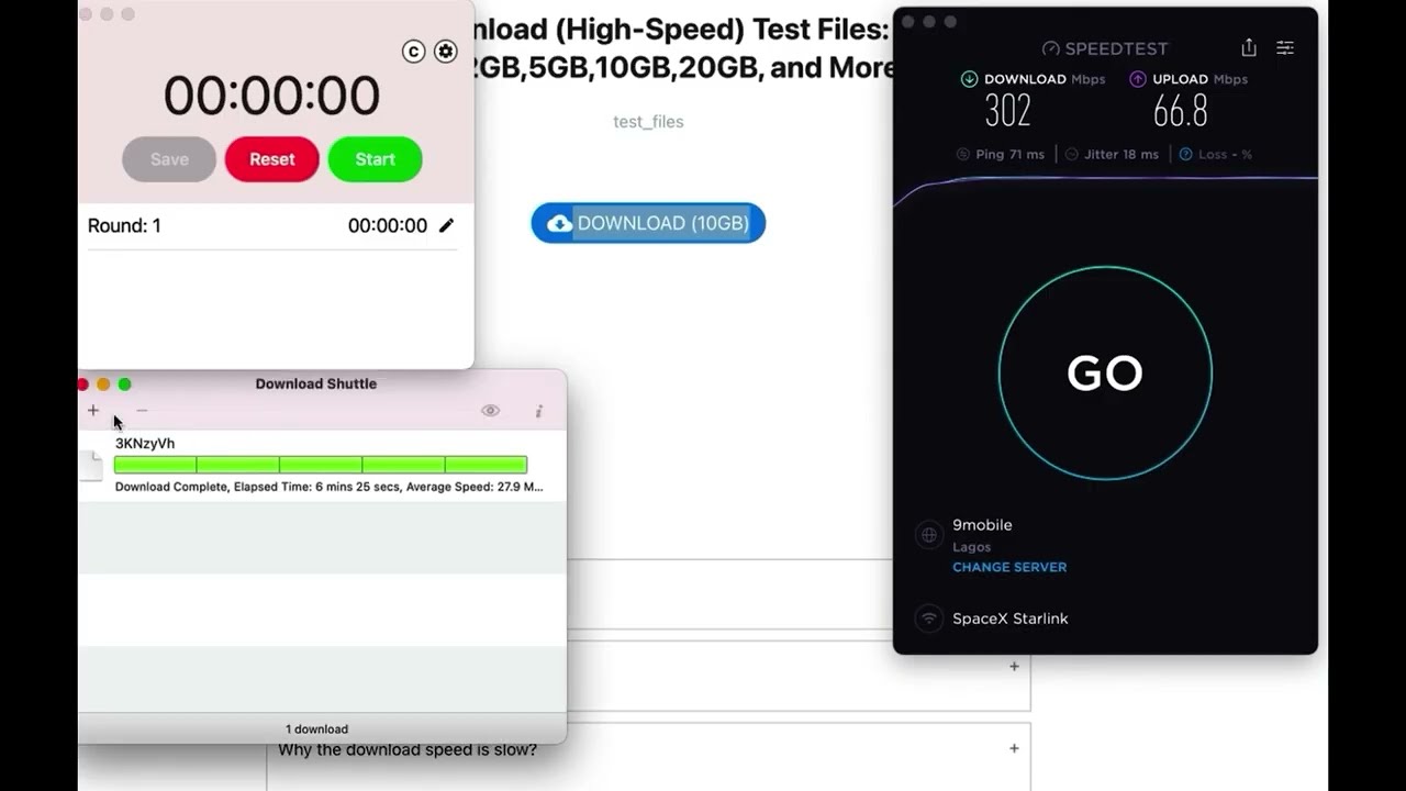 Starlink Nigeria Point of Presence 10GB File Download and Speed test