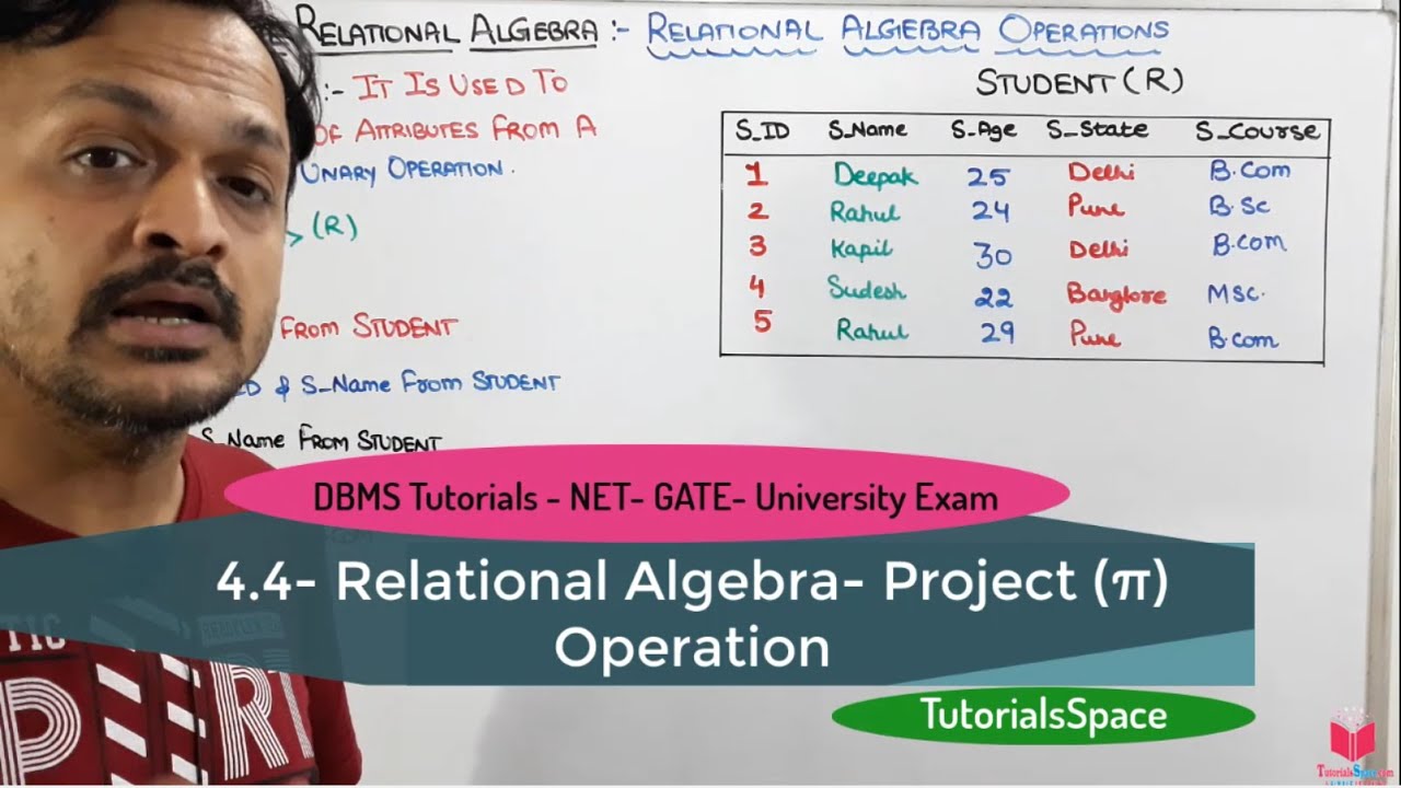 4.4- Project Operation In Relational Algebra In DBMS | Projection in Relational Algebra | DBMS