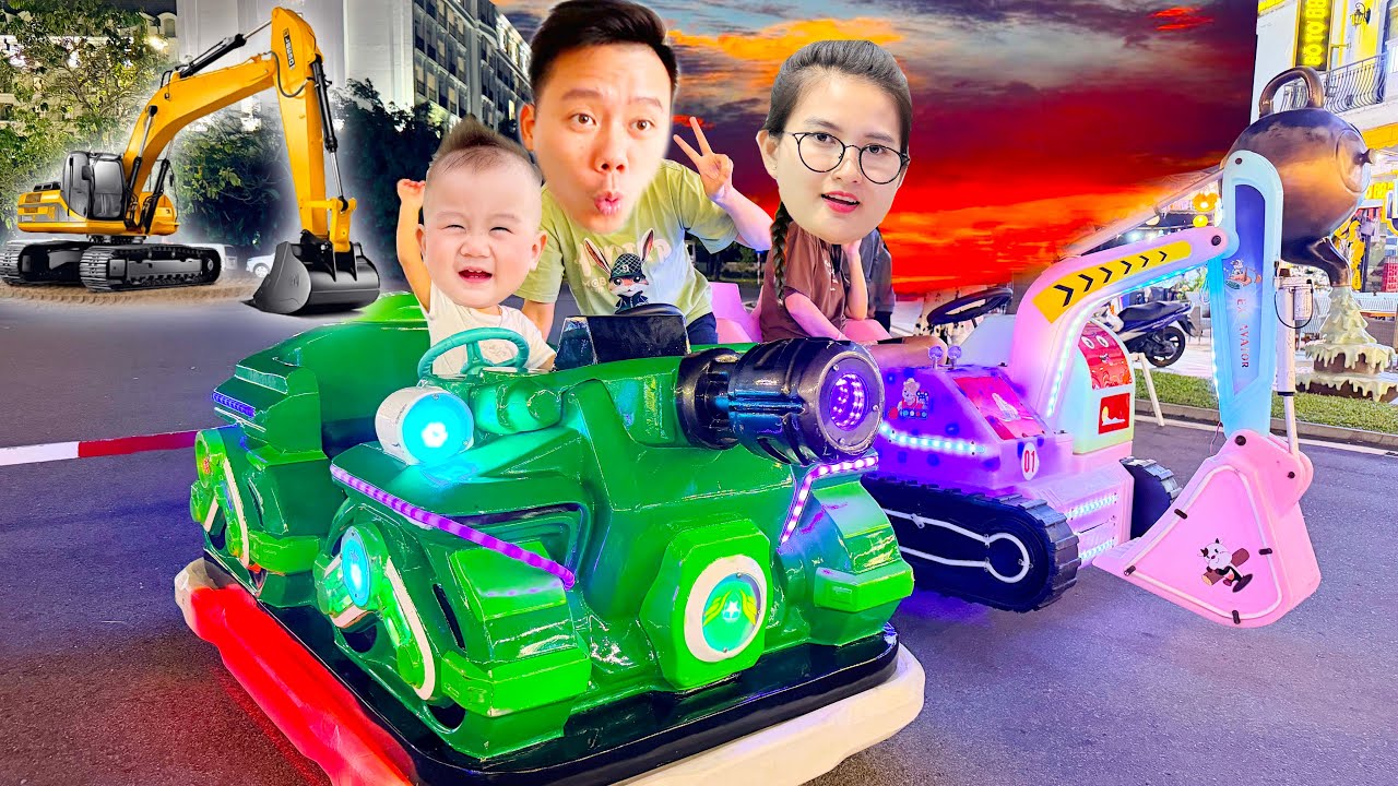 Changcady đưa em Táo đi trải nghiệm lái các loại xe điện, xe máy xúc