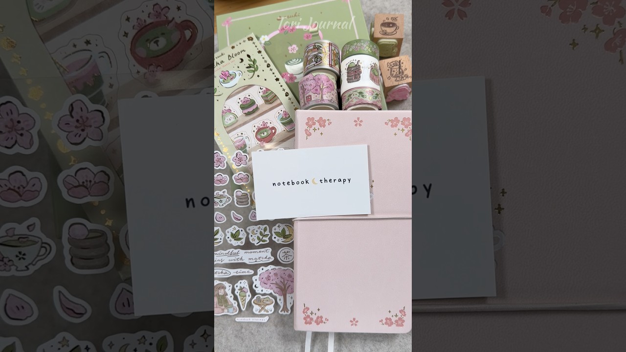 ASMR unboxing Tsuki Matcha Bloom collection from Notebook Therapy🍵🌸✨🍃🍡🌙|#asmr #haul #unboxing