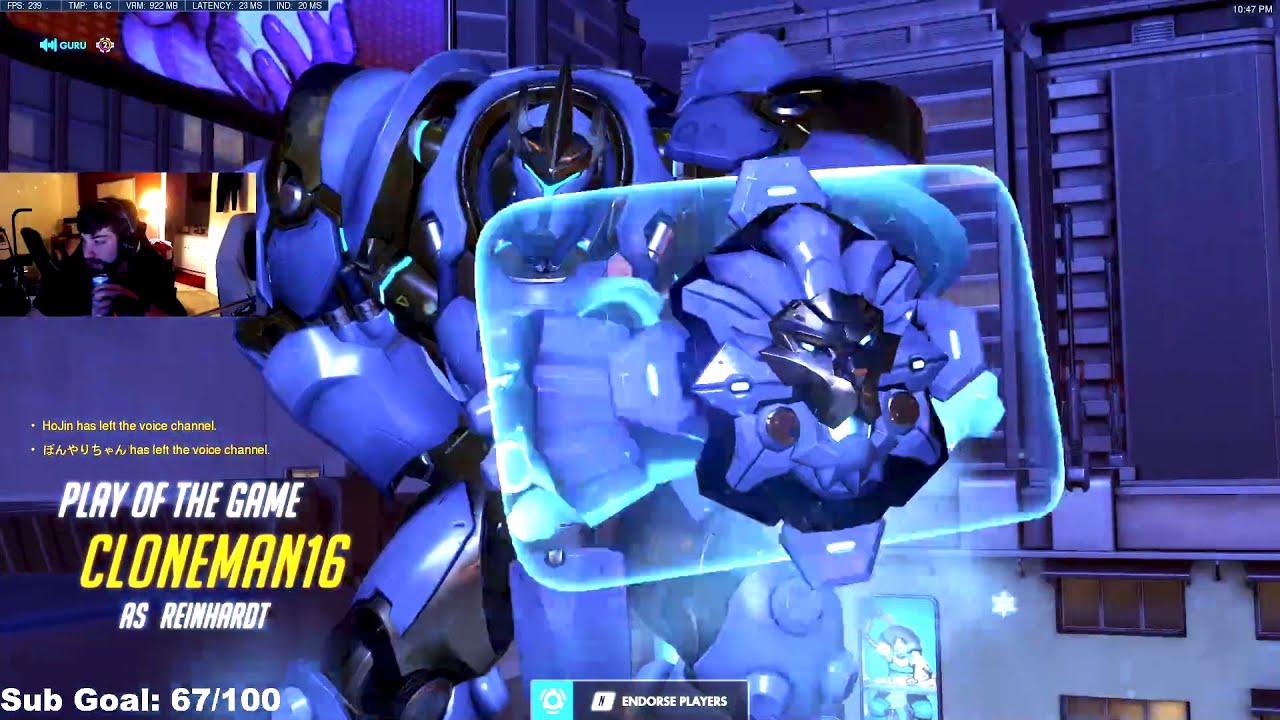 Cloneman16 Reinhardt Main - POTG! [ Overwatch Season 32 Top 500 ]