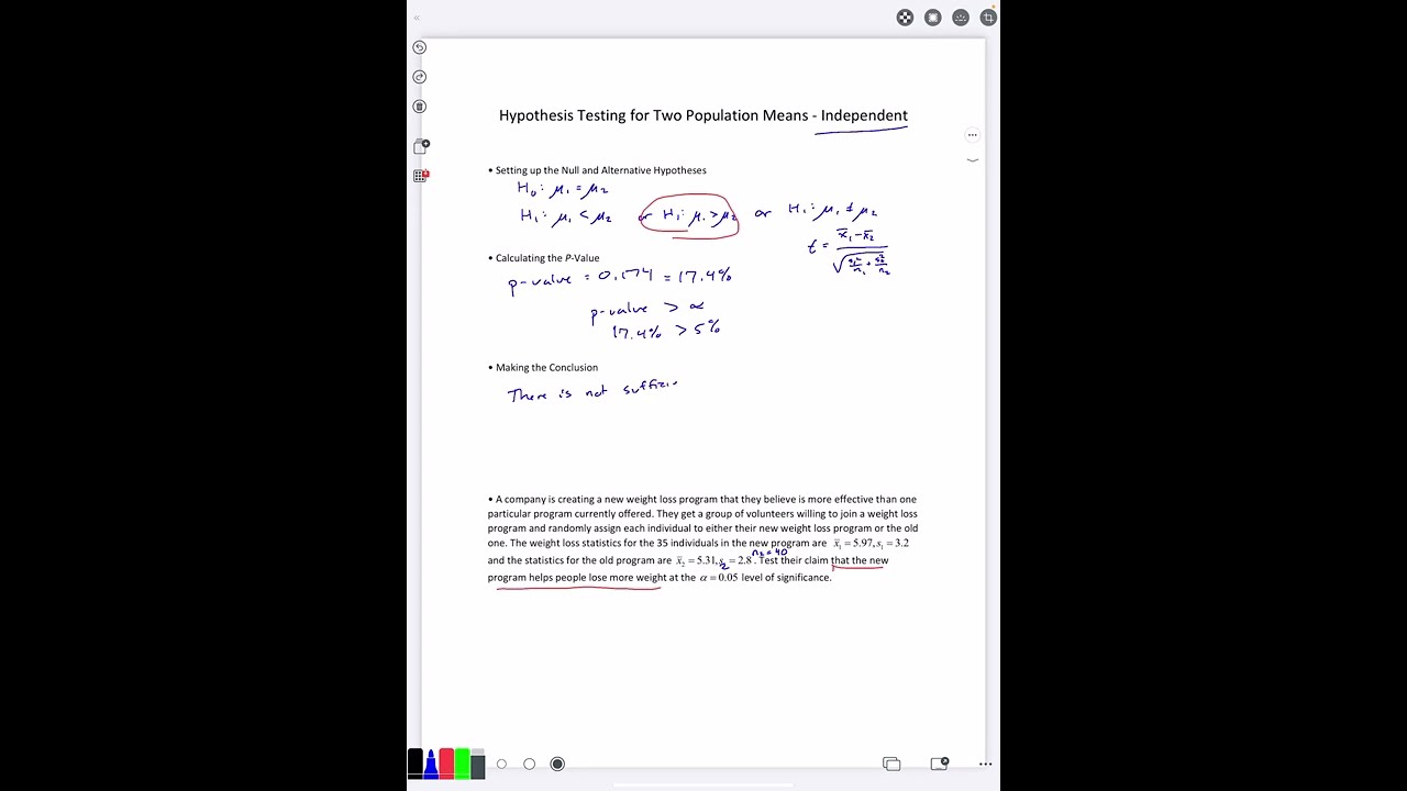 Hypothesis Testing for Two Population Means - Independent Samples