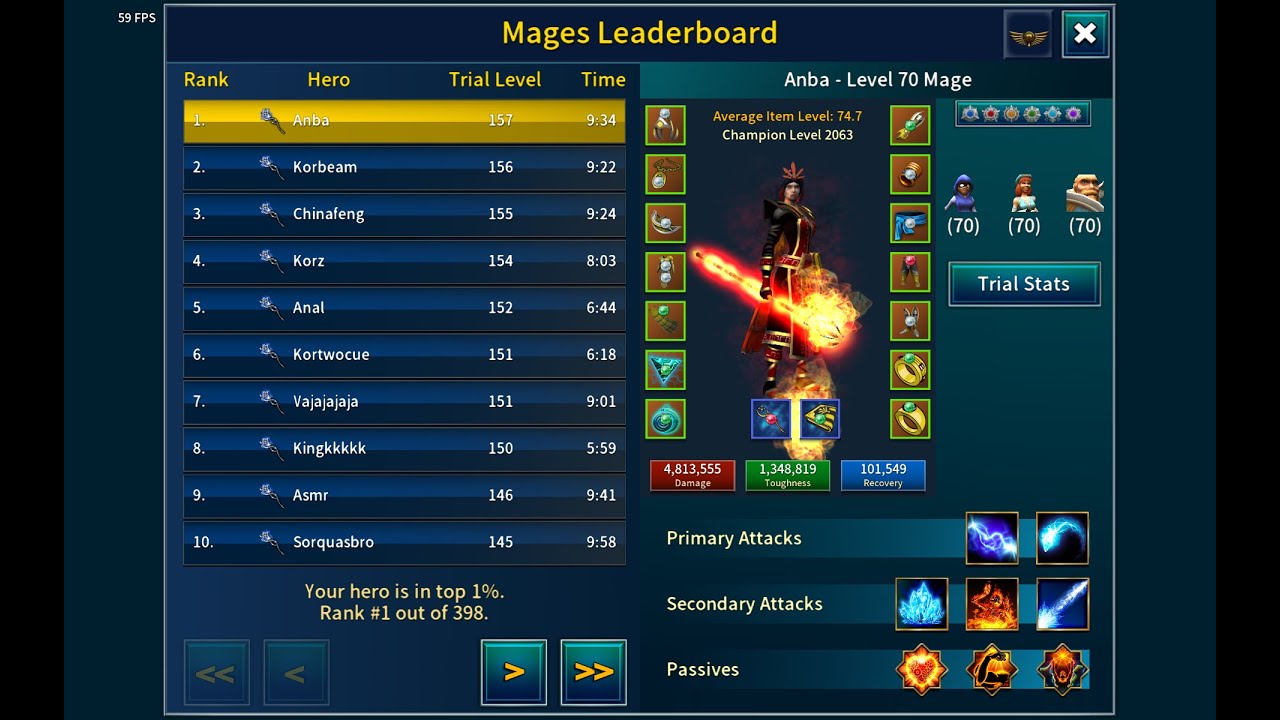 Eternium ANB Bronze 14: trial 151 in 6 minutes with an ELR Mage