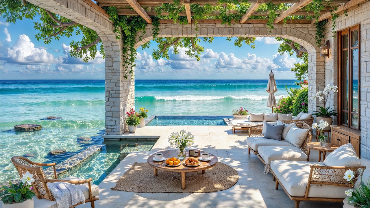 🌴 Seaside Morning Coffee Escape | Relaxing Jazz, Ocean Waves & Tranquil Tropical Beach Views Today ☕