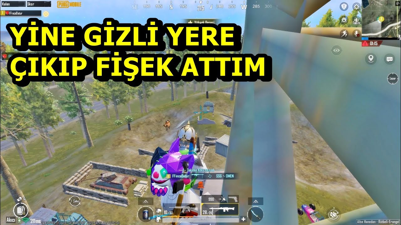 YİNE GİZLİ YERE ÇIKIP FİŞEK ATTIM ! BATUR GAME SOLO SQUAD PUBG MOBİLE
