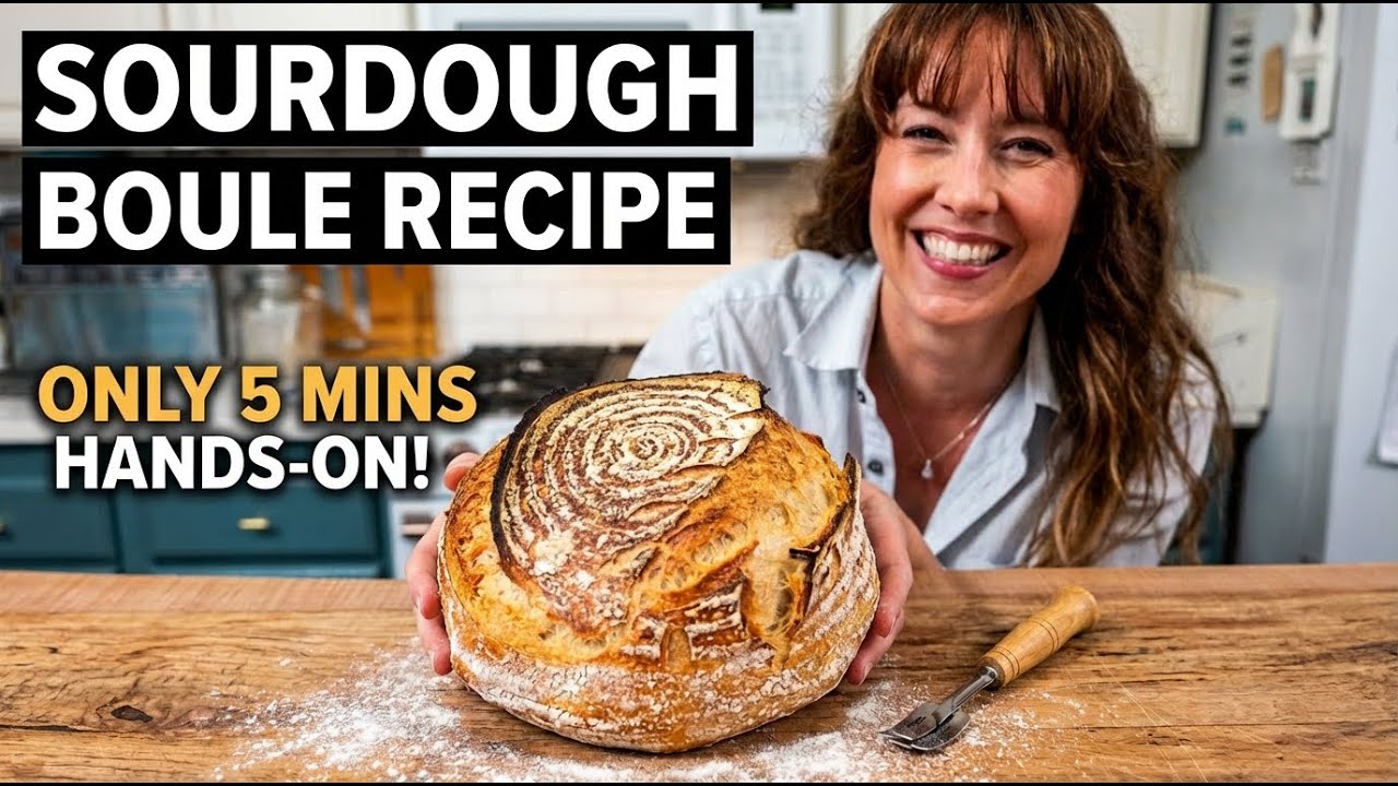 Easiest Artisan Sourdough Bread in 5 Minutes of Hands-On Time (Sourdough Boule Recipe)