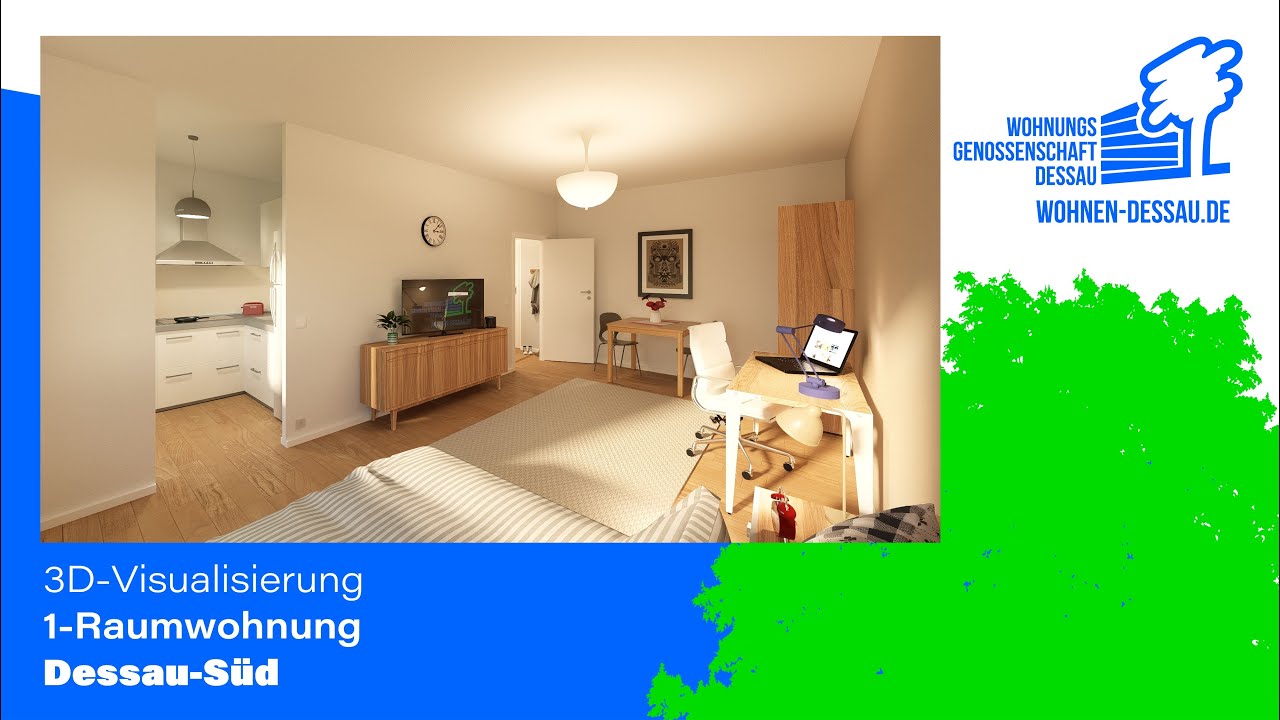 Wohnen in der Pestalozzistraße 20 - Visualisierung einer 1-Raumwohnung