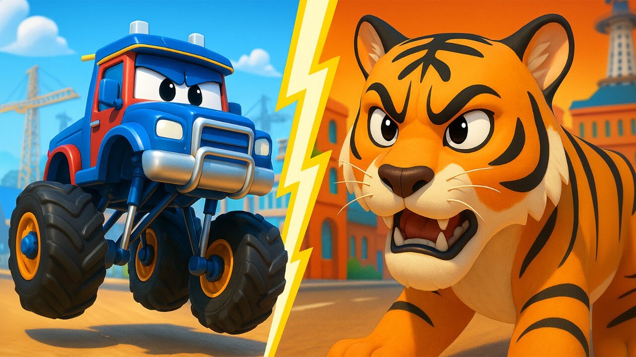 Giant Tiger VS Super Monster Truck 🐯  Rescue Cartoons| Super Truck