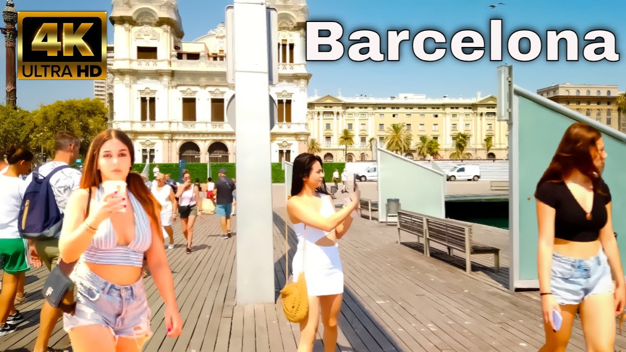 Walking Tour in Barcelona 4K - Port Vell - Maremagnum Mall