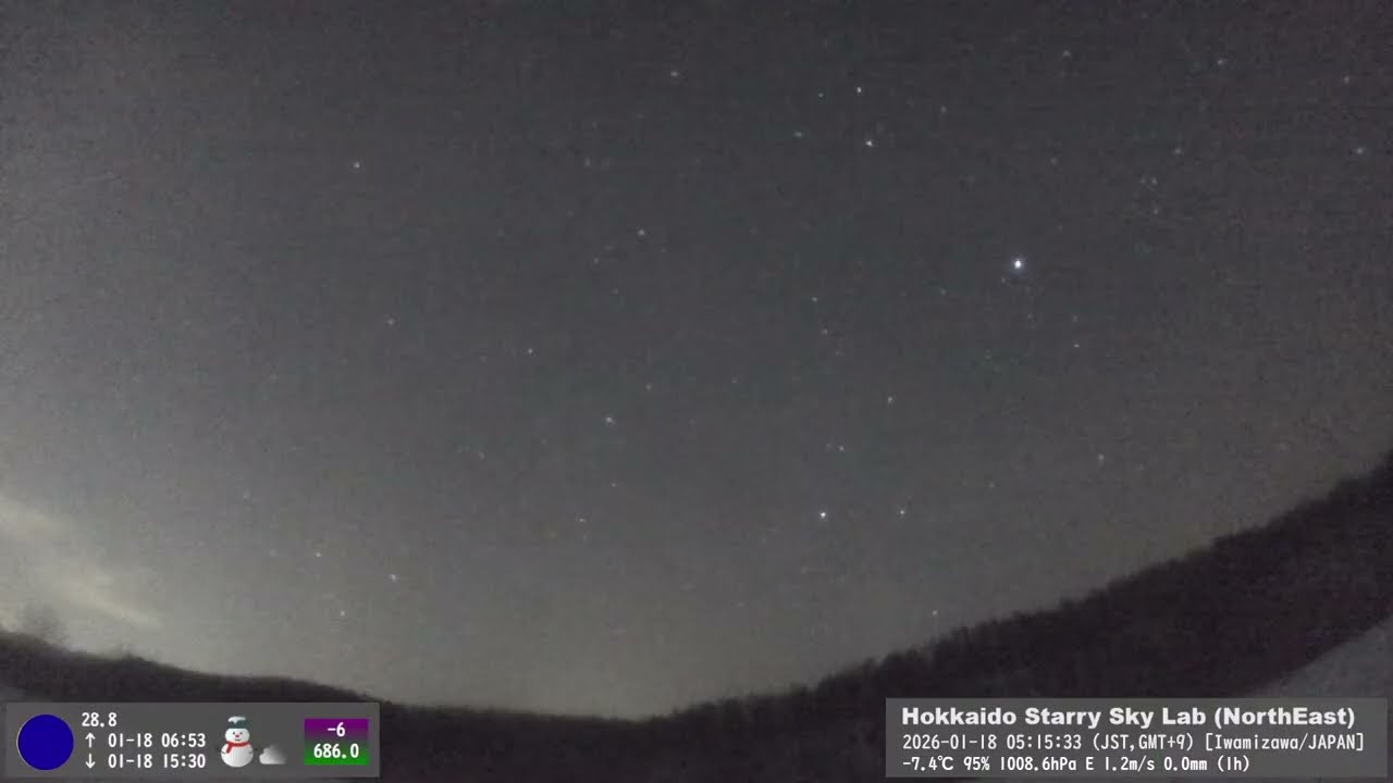 【2026/01/18-1】🌤️北海道の空｜リアルタイムの天気と星空（北東）｜Hokkaido Sky Weather & Stars