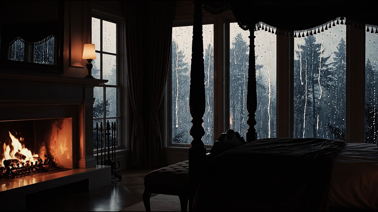 For the nights you can't sleep | Deep Rain & Firelight (Black Screen)