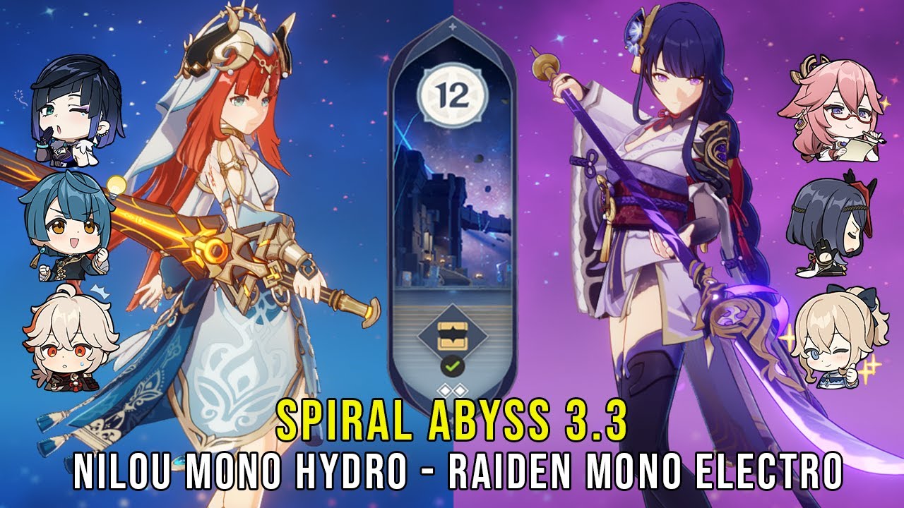 C0 Nilou Mono Hydro and C0 Raiden Mono Electro - Genshin Impact Abyss 3.3 - Floor 12 9 Stars
