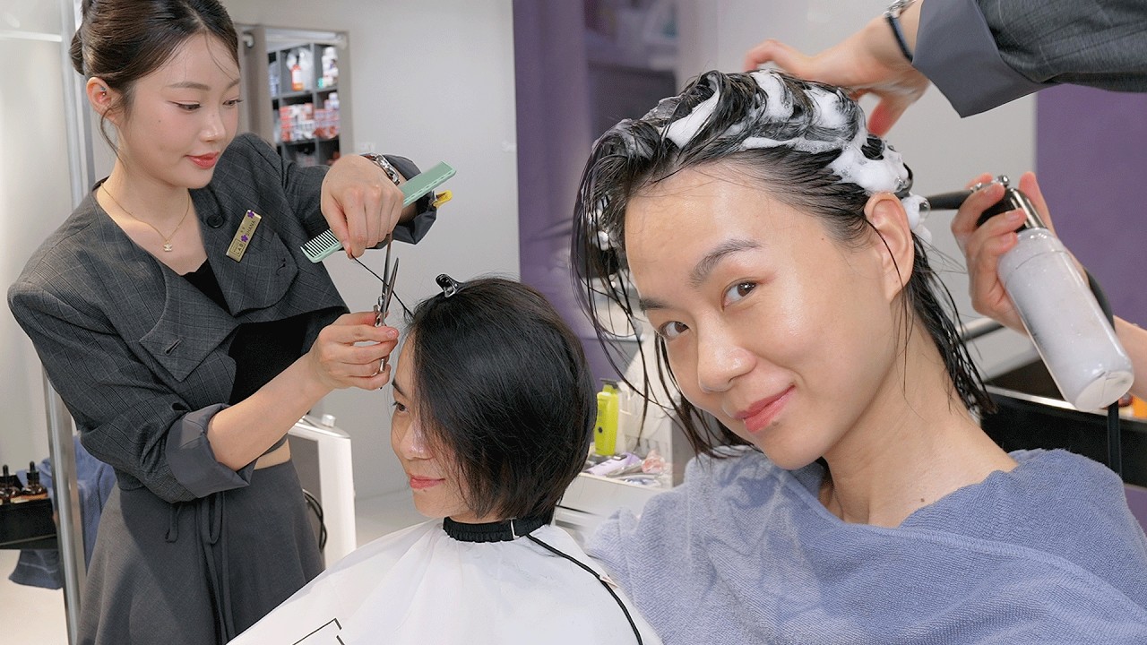 ASMR Pełna usługa koreańskiej fryzjerki | Strzyżenie, masaż szyi i ramion, spa dla sk&oacute;ry głowy