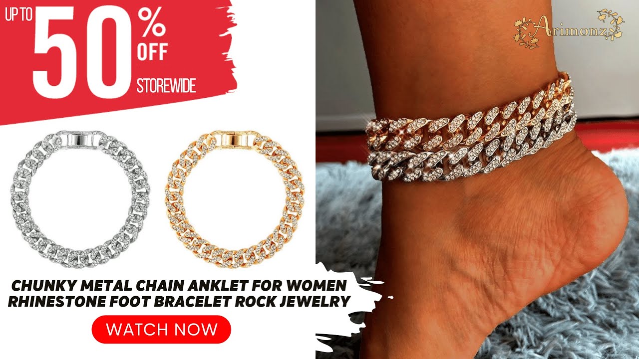 This Chunky Metal Chain Anklet For Women Rhinestone Foot Bracelet Rock Jewelry Is Elegant In Design