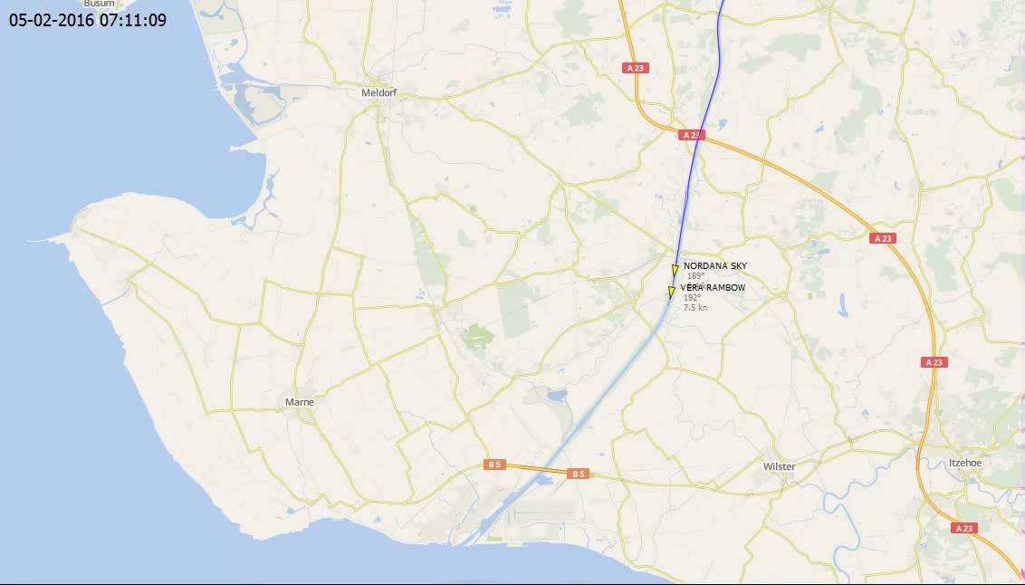 Cargo ship Nordana Sky allided with container ship Vera Rambow in Kiel Canal
