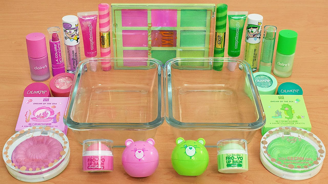 Pink vs Green - Mixing Makeup Eyeshadow Into Slime ASMR