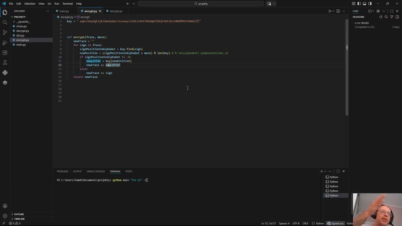 Python ćwiczenie - Caesar's cipher Szyfr Cezara: My 1st. project Mój pierwszy projekt