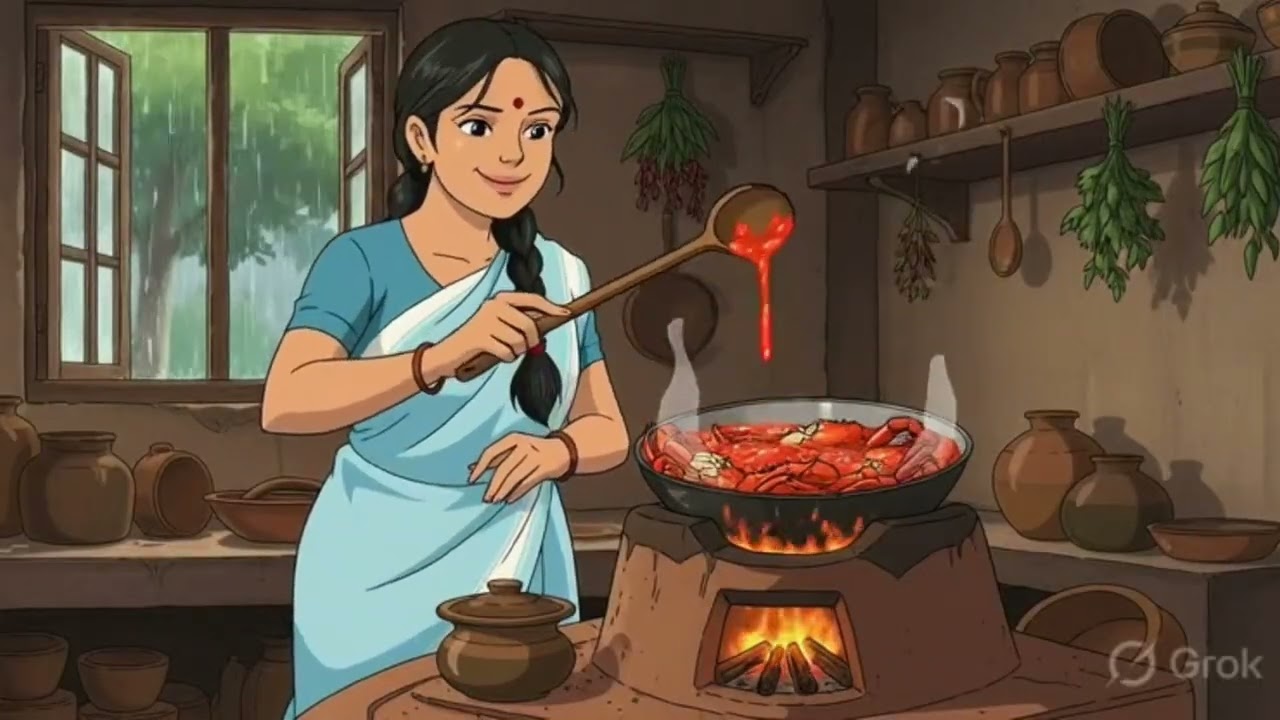 Cozy Rainy Day Cooking Crab | Ghibli Style Village Kitchen 🦀🌧️ | Relaxing Cooking Story