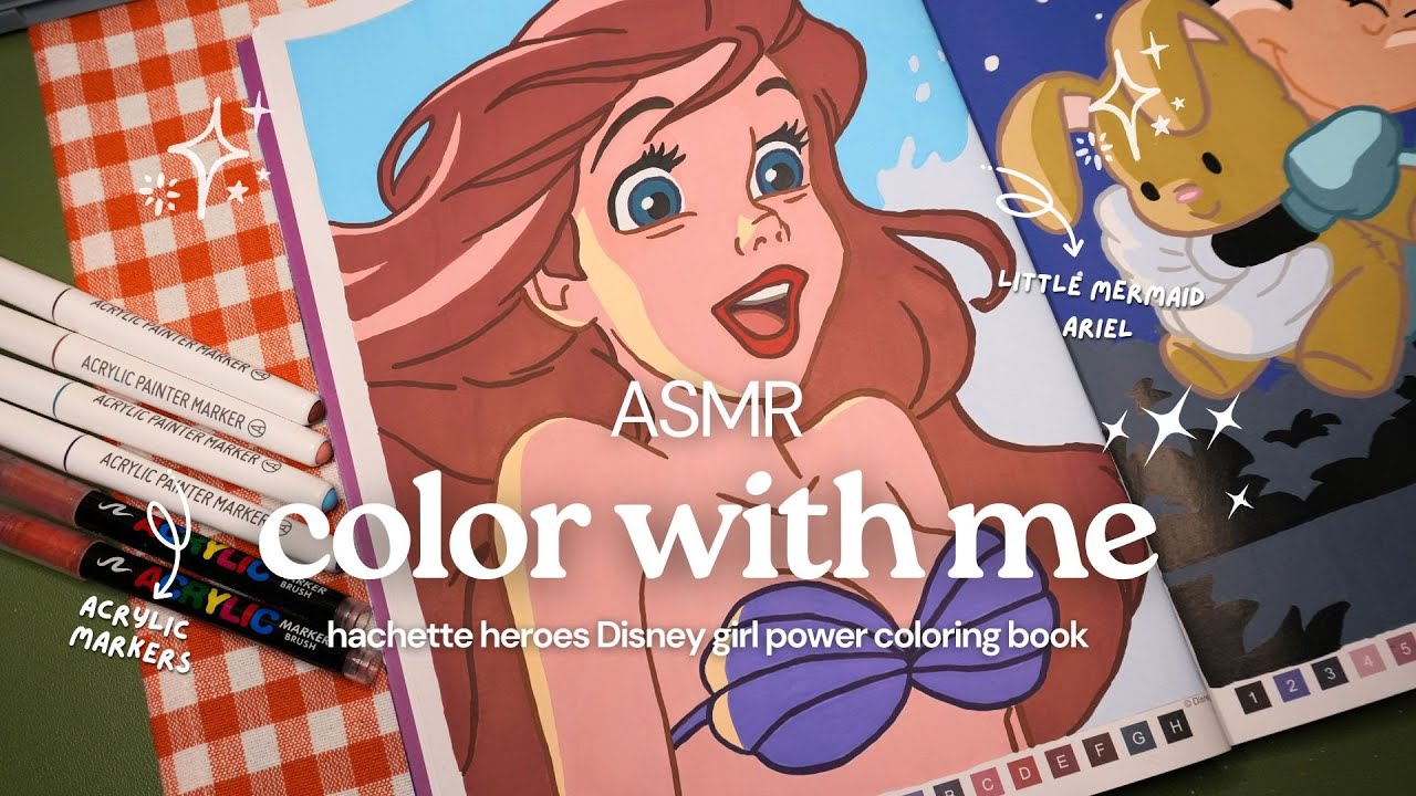 ASMR color with me ❤️🧜‍♀️ Ariel | Disney mystery coloring book | Guangna + Languo acrylic markers