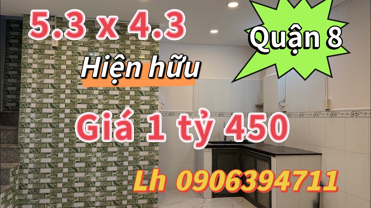 Quận 8)👉giá 1 tỷ 450 TL💥DT 5.3 x 4.3 một lầu 1 phòng lớn 1 wc hẽm 4 m nhà mới vô ở liền🌺0906394711