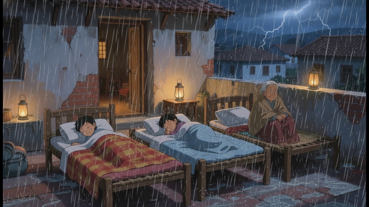 Heavy Rain on Village Rooftop 🌧️ Cozy Indian Village Night Rain | ASMR Ghibli Ambience