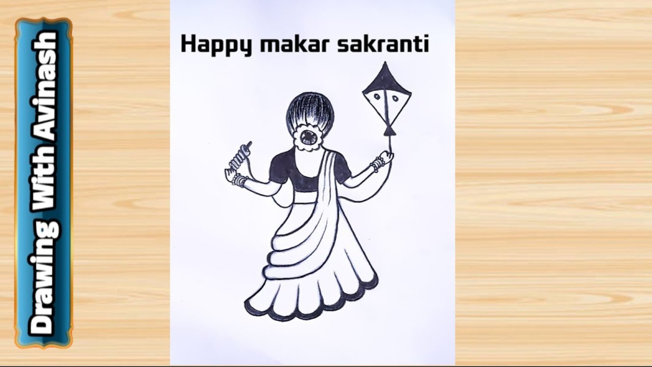 Difficult Drawing💥| Makar Sankranti Drawing | Makar Sankranti Drawing | Girl Flying Kite Drawing 