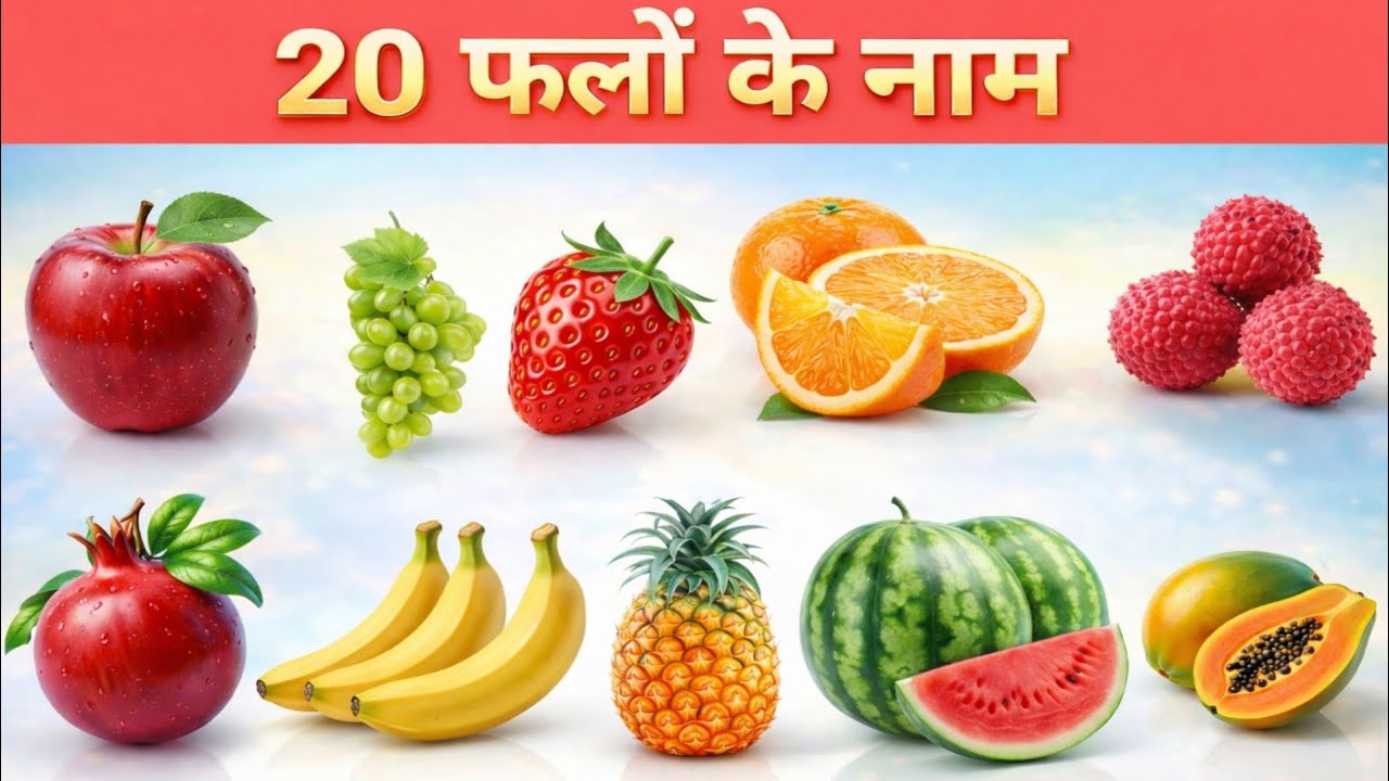 20 फलों के नाम | 20 Fruits Name | 20 फलों के नाम हिंदी और इंग्लिश में | 20 falon k nam