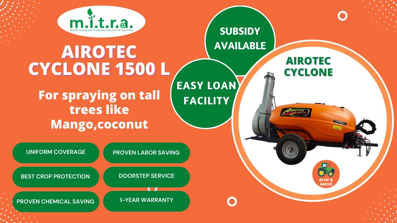 Airotec Cyclone Sprayer For Mango | Tractor Trailed Sprayer Airotec Turbo 1000L | Airotec Cyclone