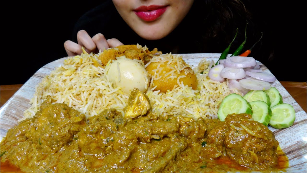 Eating chicken biriyani || chicken curry || biryani eating || dum biriyani eating || big bites