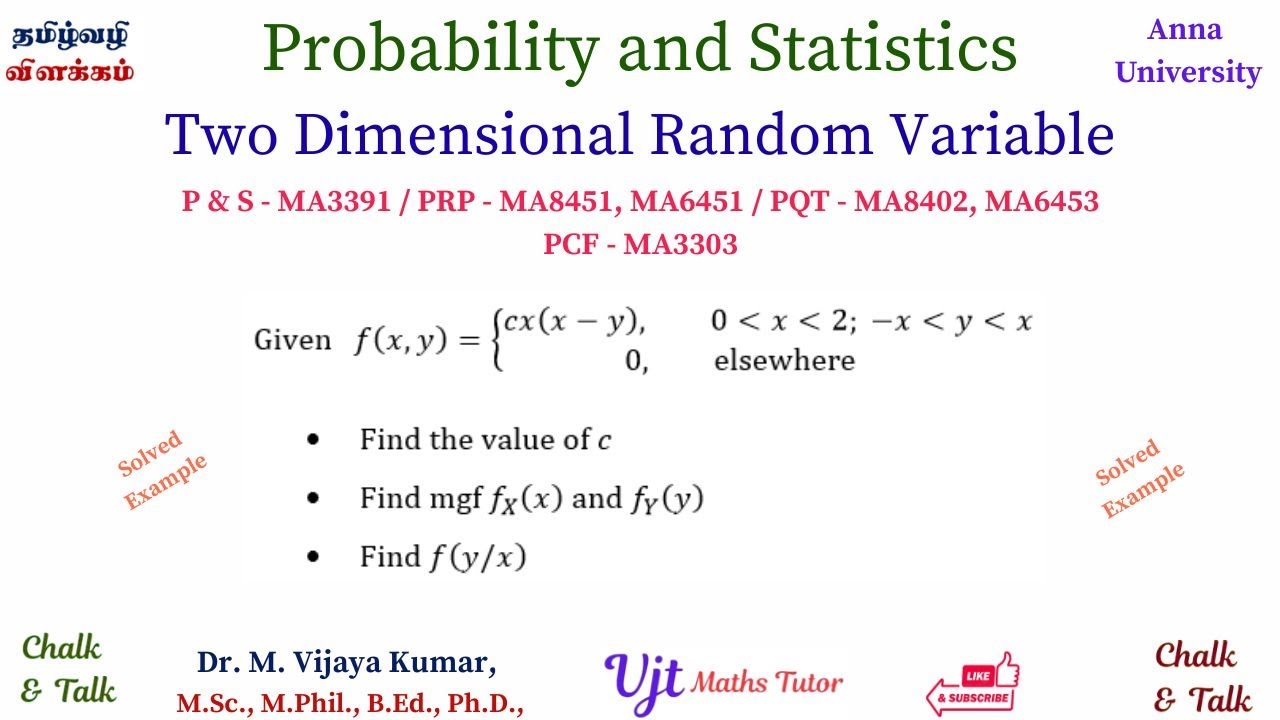 Two-Dimensional Random Variable Example (CRV) | Marginal | Conditional | Correlation | Tamil