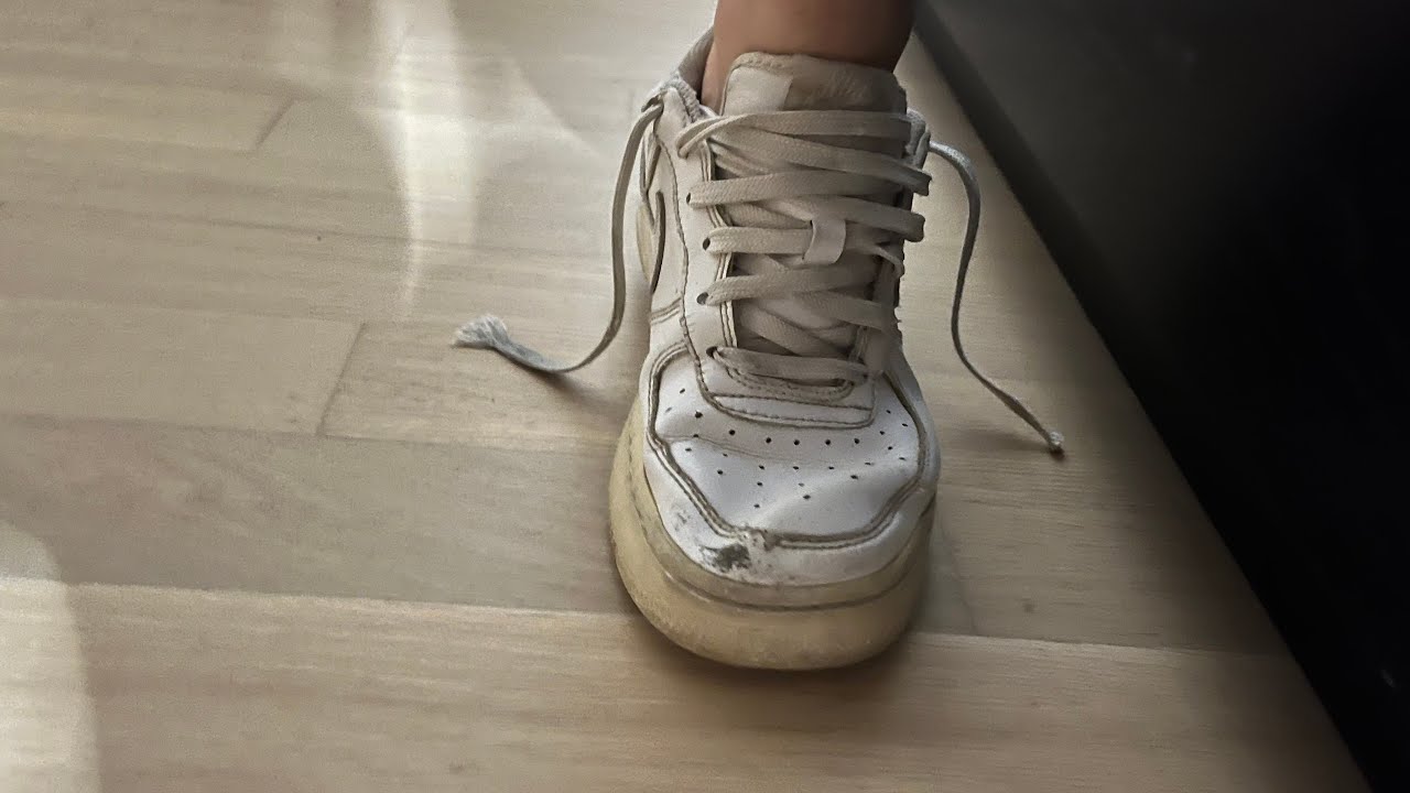 Loose shoeplay with one my well worn super hot air forces messy laces shoe falling off my feet