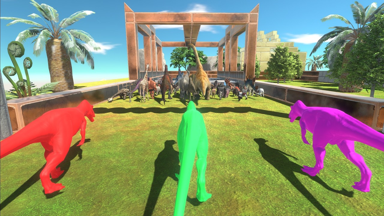 Trying to escape from Neon Megalosaurus Trio - Animal Revolt Battle Simulator