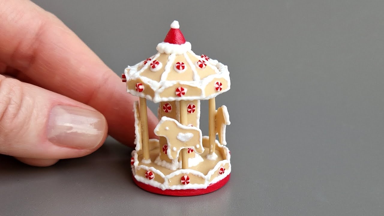 Miniature carousel/Made with polymer clay/Tutorial/DIY